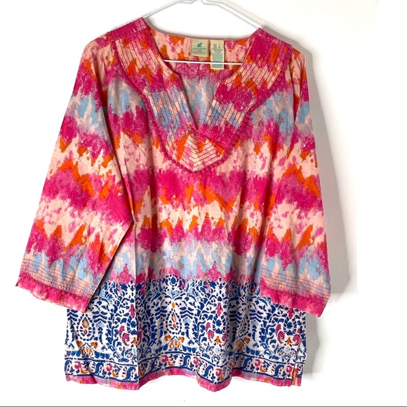 Caribbean Joe Other - Caribbean Joe Embroidered Tie Dye Tunic